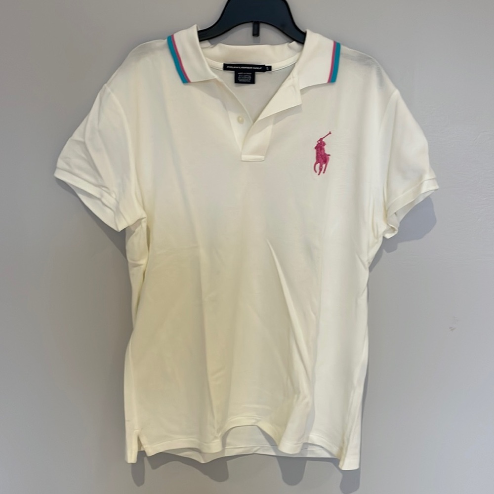 White, blue & pink Ralph Lauren golf polo